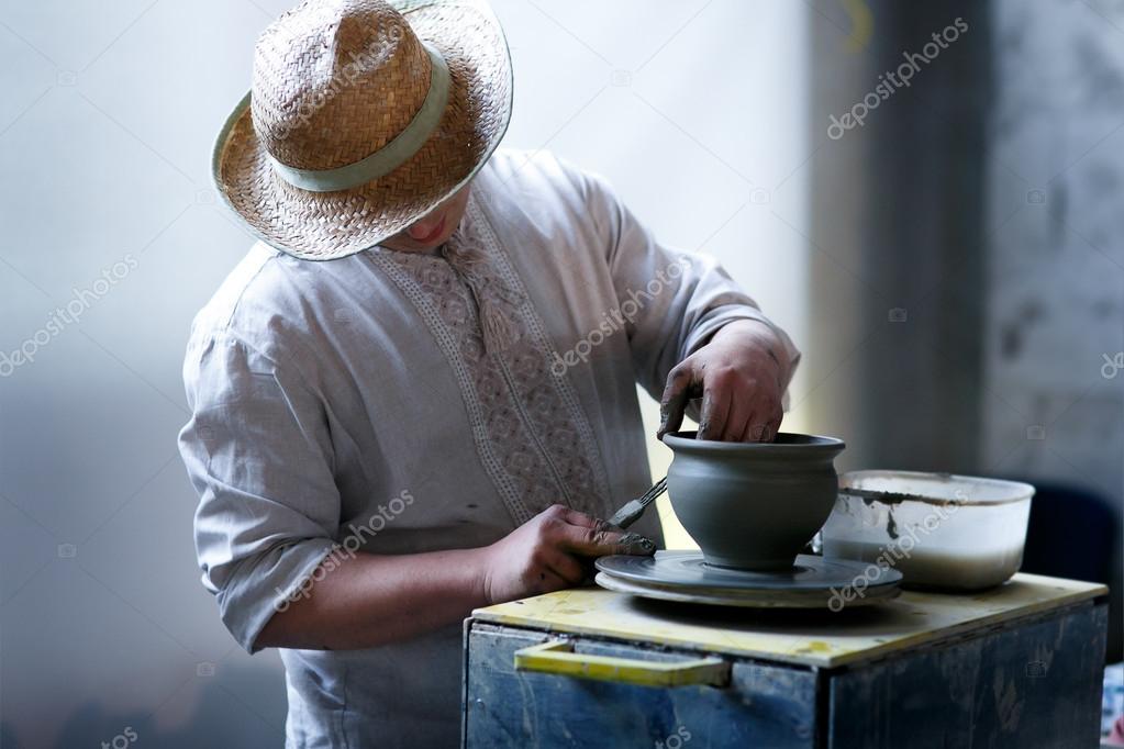 Pottery Craft Ceramic Clay In Potter Human Hand. Toned Instant P