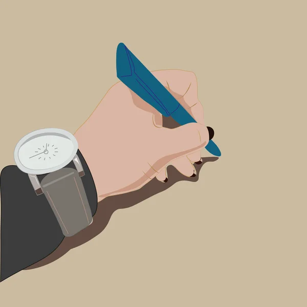 Imagen Una Mano Con Una Pluma Reloj Pulsera Blanco — Vector de stock