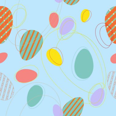 Paskalya yumurtaları. Mavi arkaplan, klasik palet