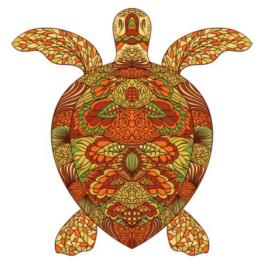 Kaplumbağa oryantal süsler ile dekore edilmiştir. Vektör çizim Vintage renkli el çekilmiş