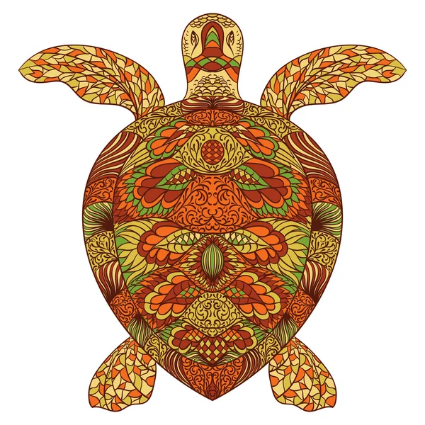 Tortuga decorada con ornamentos orientales. Vintage colorido ilustración vectorial dibujado a mano — Vector de stock