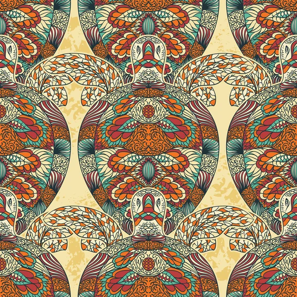 Schildpad versierd met bloemen ornamenten. Vintage kleurrijke naadloze patroon. Hand getekende vectorillustratie — Stockvector