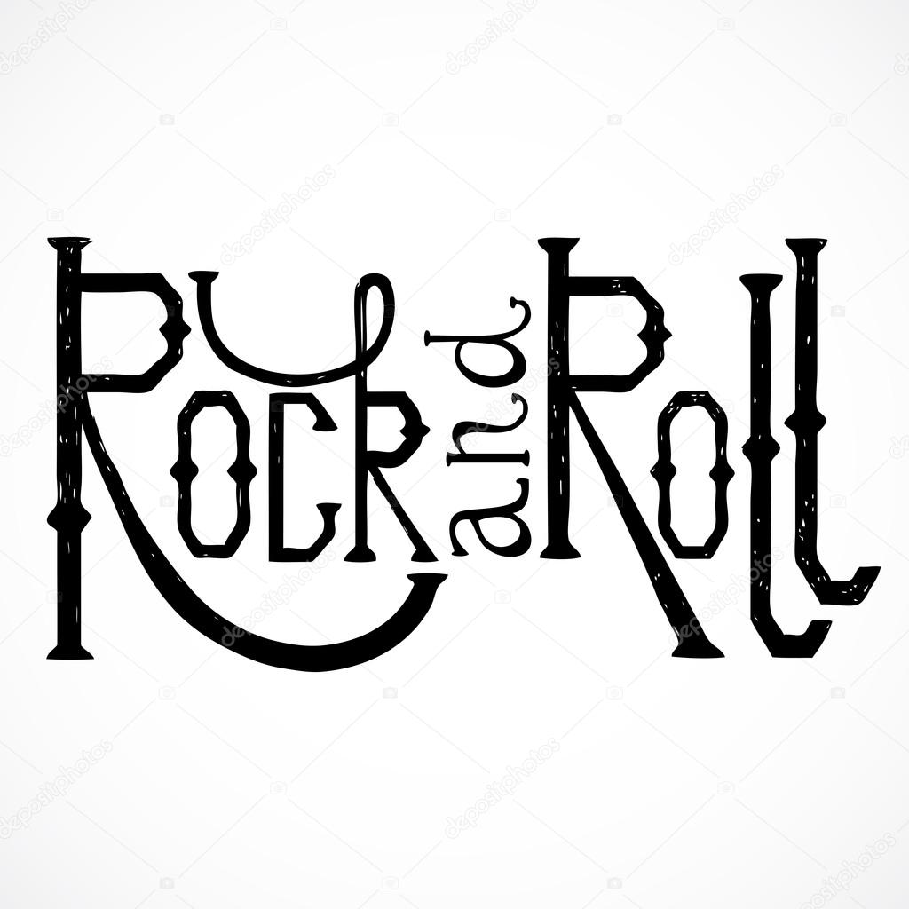 Vintage hand drawn lettering rock and roll. Retro vector illustration. Design, retro card, print, t-shirt, postcard