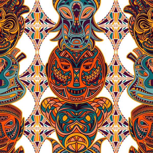 Naadloze patroon met masker en Azteekse geometrische Latijns-Amerikaanse sieraad. Kleurrijke hand getekend vectorillustratie — Stockvector