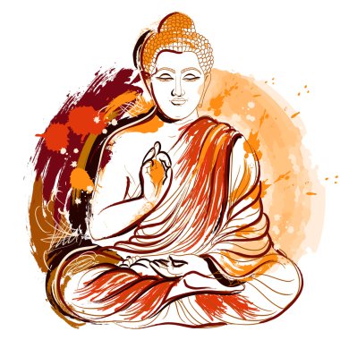 Buda. El çizilmiş grunge tarzı sanat. Renkli retro vektör illüstrasyon. Afiş, tebrik kartı, t-shirt, çanta, baskı, poster.