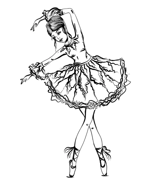 Bailarina. Vintage ilustración vectorial dibujado a mano en blanco y negro en estilo de boceto — Vector de stock