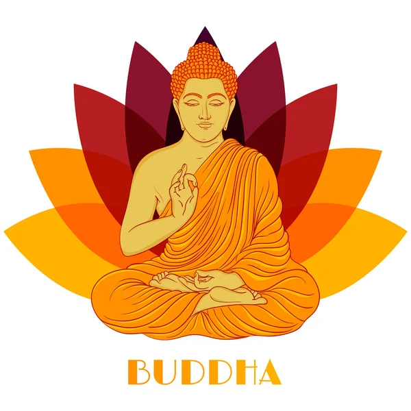 Buddha sitzend über Lotusblumen Hintergrund. handgezeichnete Vektor-Illustration. — Stockvektor