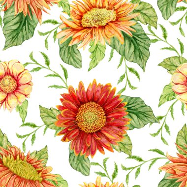 Suluboya gerbera çiçek ile Seamless modeli. Elle çizilmiş illüstrasyon