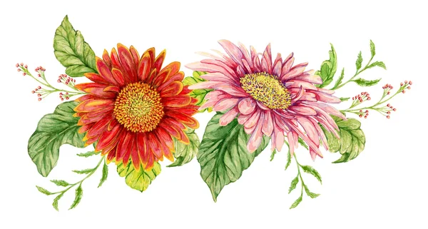 Věnec s květem akvarel gerbera. Ručně kreslenou ilustrace — Stock fotografie