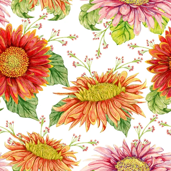 Naadloze patroon met aquarel gerbera bloem. Hand getekende illustratie — Stockfoto