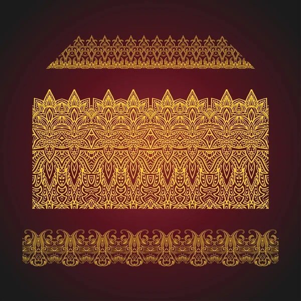 Conjunto de bordes arábigos ornamentados sin costuras sobre fondo rojo. Vintage ilustración vectorial dibujado a mano — Vector de stock