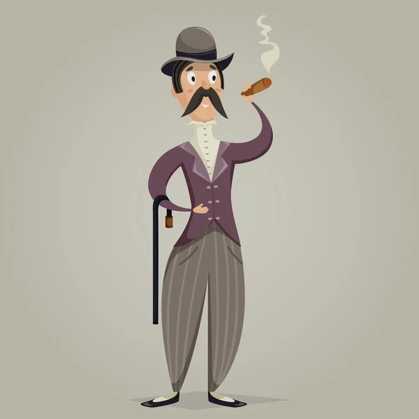 Messieurs avec cigare et bâton. Drôle de personnage de dessin animé. Illustration vectorielle dans un style rétro — Image vectorielle