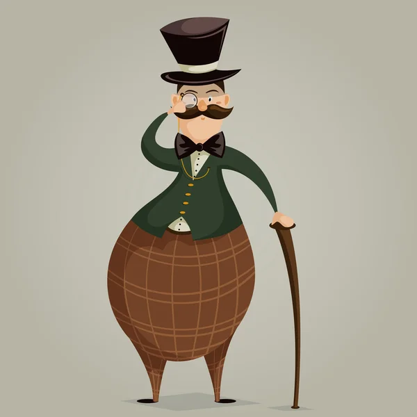 Caballero con monóculo y palo. Divertido personaje de dibujos animados. Ilustración vectorial en estilo retro — Vector de stock