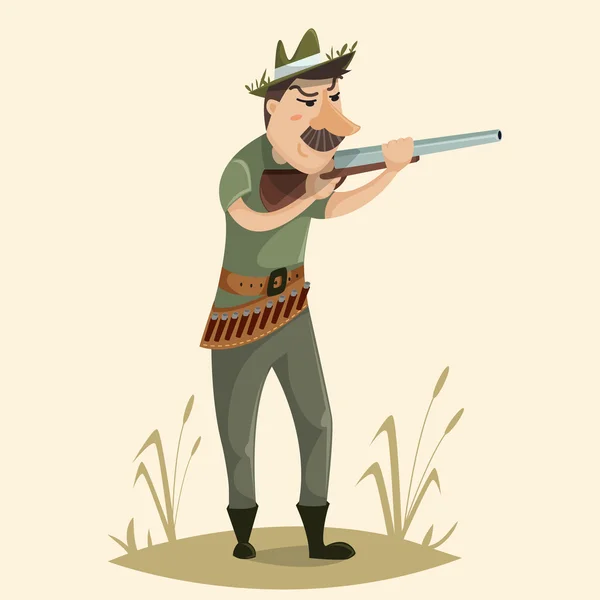 Cazador con pistola. Divertido personaje de dibujos animados. Ilustración vectorial en estilo retro — Vector de stock