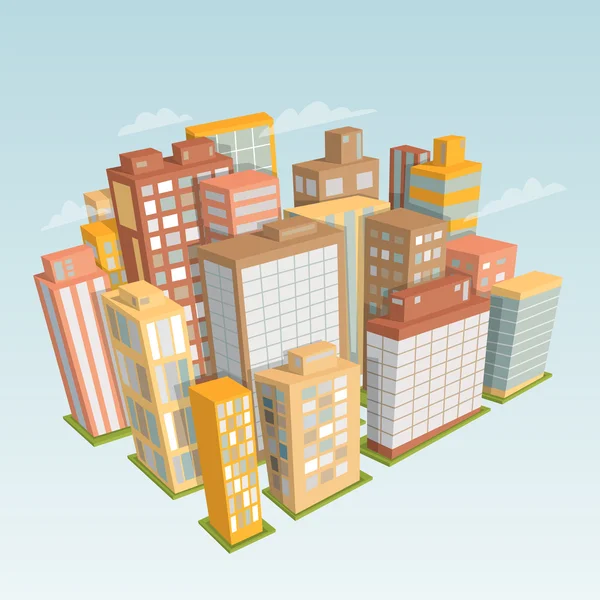 City landscape. Isometric view. Cartoon vector illustration — Stock Vector