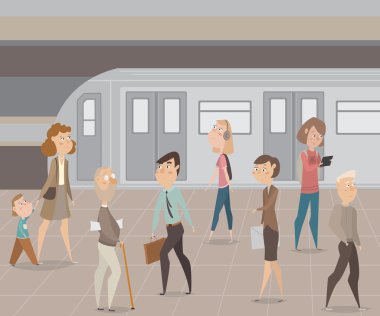 Metro insanlar. Komik çizgi film karakterleri. Vektör çizim