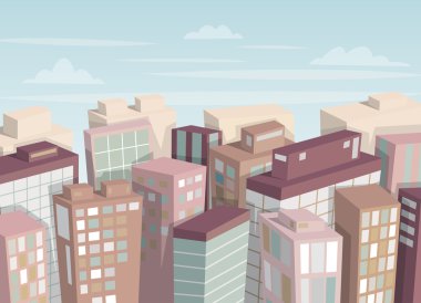 Şehir manzarası. İzometrik görünümü. Çizgi film vektör çizim