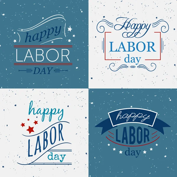 Happy Labor day. Set of badges and labels on grunge background. Typography concept design for t-shirt, print, card. Vector illustration — Stock Vector