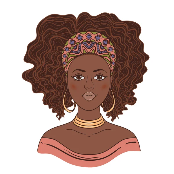 Retrato de mulher africana. Ilustração vetorial desenhada à mão . —  Vetores de Stock