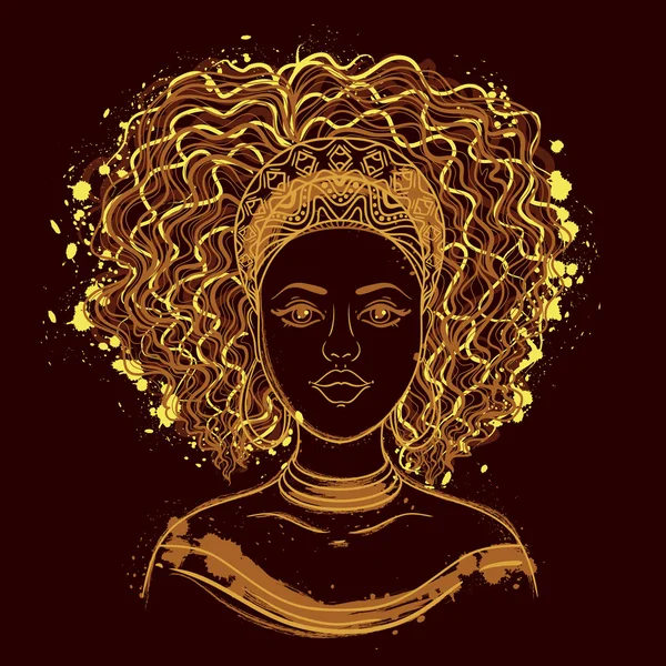 Portrait de femme africaine. Illustration vectorielle dessinée main . — Image vectorielle