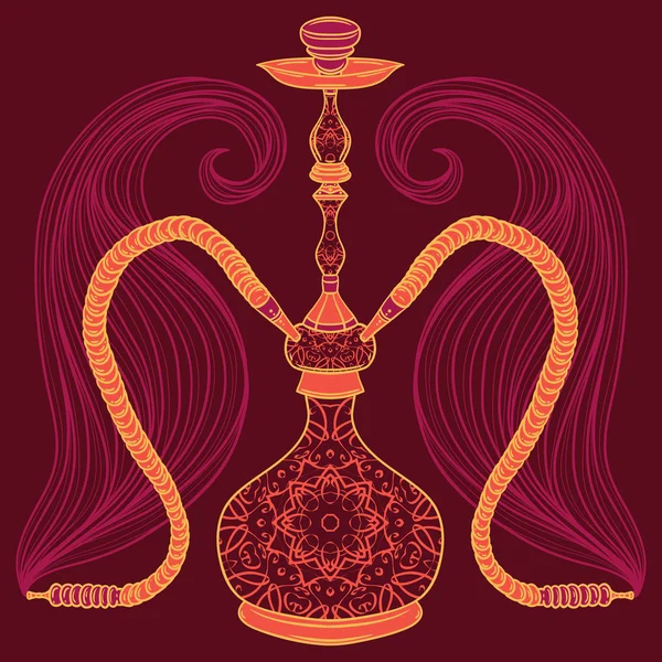 Hookah with arabic pattern and smoke. Vintage vector hand drawn illustration — Stock Vector