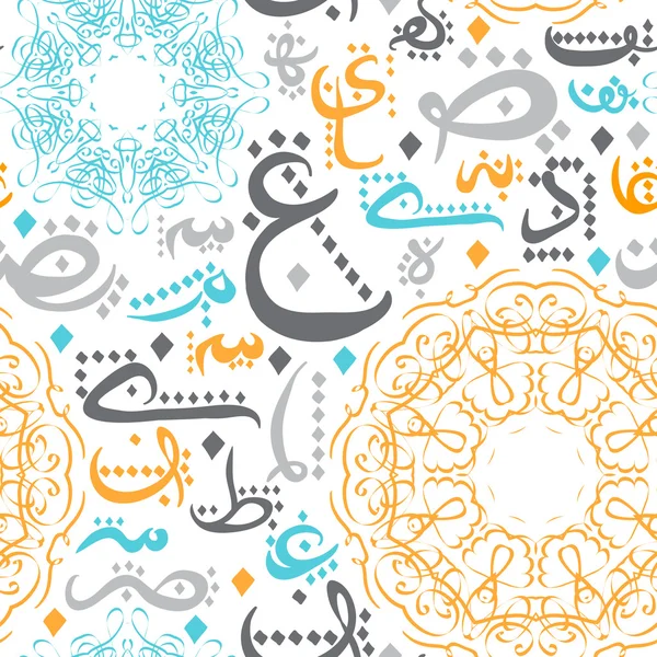 Patrón sin costuras con caligrafía árabe y mandala ornamentado. Concept design for muslim community festival Eid Al Fitr (Eid Mubarak) (Traducción: gracias a Dios). Ilustración vectorial — Archivo Imágenes Vectoriales
