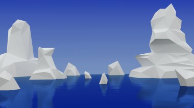 Su düşük Poli geometrik buzdağları. 3D render