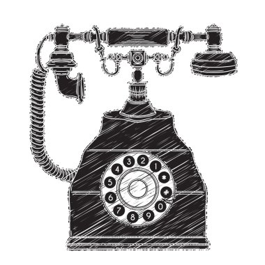 Vintage telefon. Çizilmiş vektör çizim el