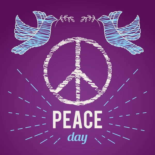 Den mezinárodní mír. Plakát s symbol míru a holubice. Návrh koncepce pro blahopřání, tisk, plakát. Vektorové ilustrace — Stockový vektor