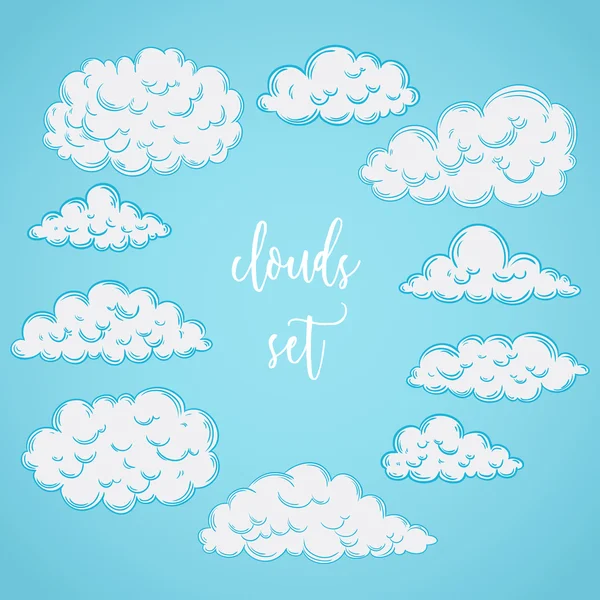 Elle çizilmiş bulutlar topluluğu. Vektör çizim — Stok Vektör