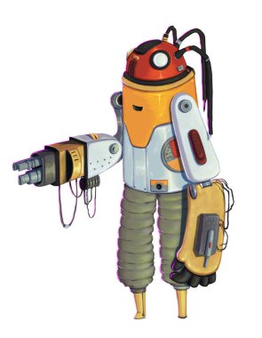 Elinde silah olan ombat robotu. Çizgi film karakteri çizimi