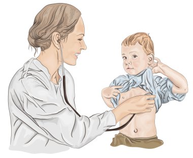 Çocuklu bir çocuk doktoru.