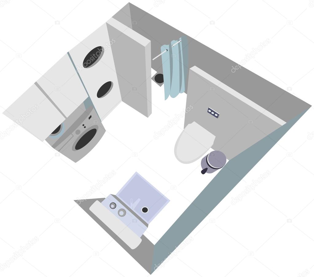 bathroom interior cutaway illustration top view