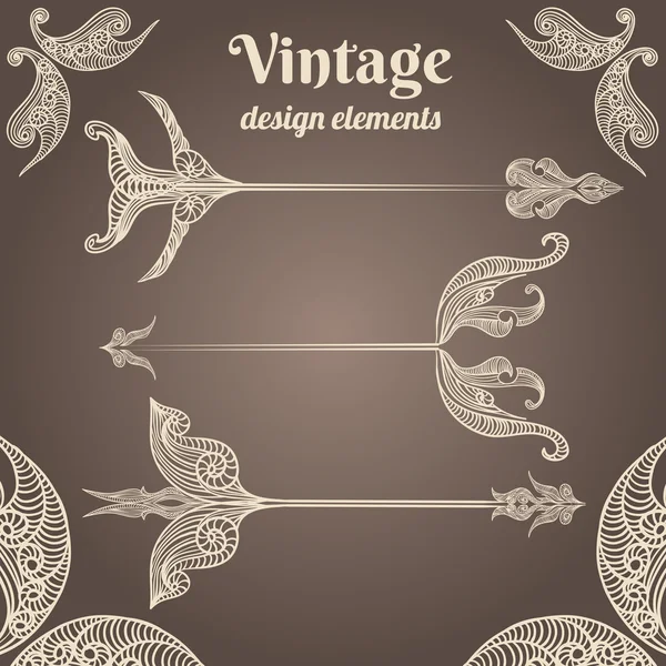 Vintage lace feathers arrows design elements — Stock Vector