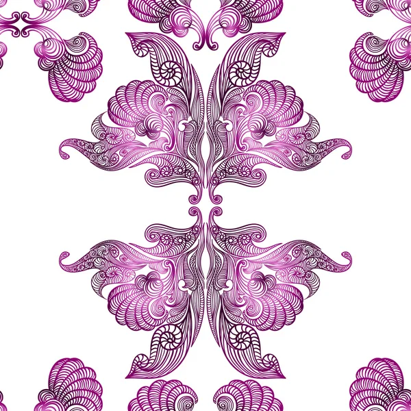 Colorful purple lace seamless pattern vintage butterfly wings — Stock Vector