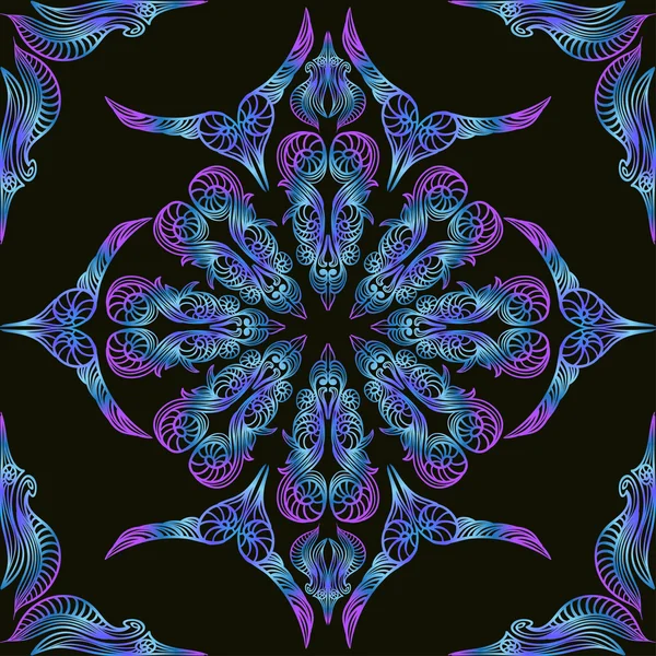 Неоновий синій квітковий мереживний візерунок безшовний східний орнамент — стоковий вектор