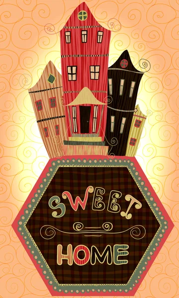 Vintage poster sweet home.Cartoon concept card with house in retro colors — Stock Vector