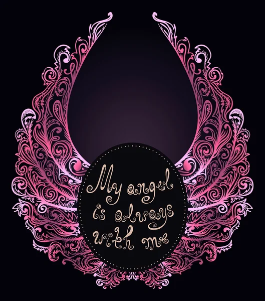 Hermosas alas de ángel con cartel tipográfico dibujado a mano. Cita romántica para tarjeta de día de San Valentín o guardar la tarjeta de fecha. Tipografía vectorial inspiradora . — Vector de stock