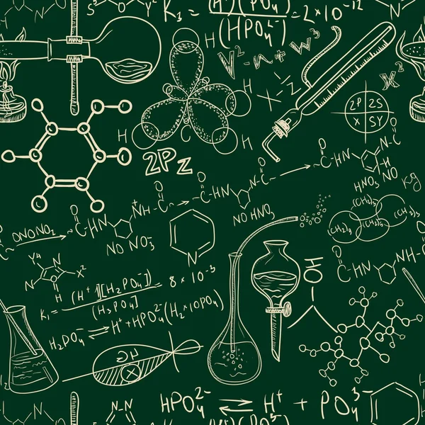 Science old chemistry laboratory seamless pattern. Vintage vector background sketchy style — Stock Vector