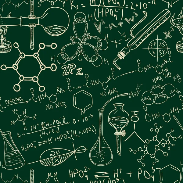 Wissenschaft alten Chemielabor nahtlose Muster. Vintage Vektor Hintergrund skizzenhaften Stil — Stockvektor