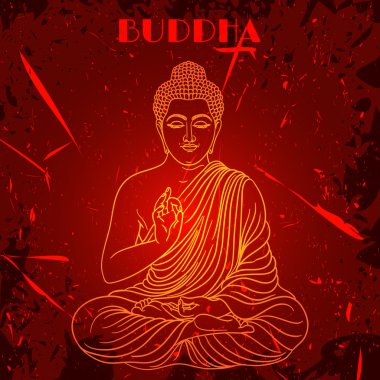 Buda grunge arka plan üzerinde oturan ile VINTAGE poster. vektör çizim Retro el çekilmiş