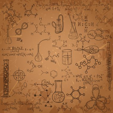 Old chemistry laboratory pattern set. Vintage vector background clipart