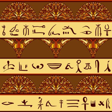 Egypt colorful ornament with Silhouettes of the ancient Egyptian hieroglyphs. Vector seamless pattern