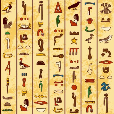 papirüs eski kağıt arka plan üzerinde renkli Antik Mısır hiyeroglif ile Seamless Modeli