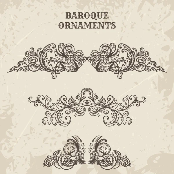 Antique and baroque cartouche ornaments vector set. Vintage architectural details design elements on grunge background in sketch style — Stock Vector