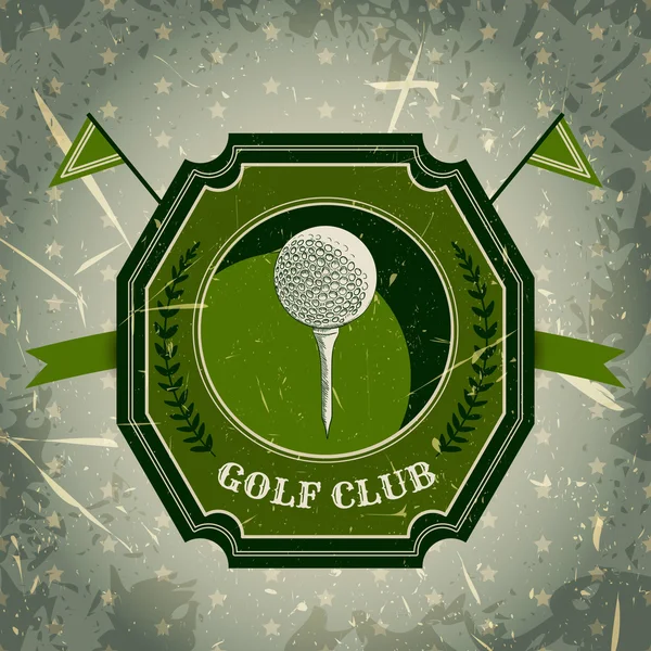 Vintage affisch med golfboll. Retro handritade vektor illustration Label "Golf Club" med grunge bakgrund — Stock vektor