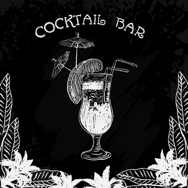 Cartaz vintage com coquetel no quadro. Retro mão desenhada ilustração cocktail bar no estilo esboço com fundo grunge — Vetor de Stock