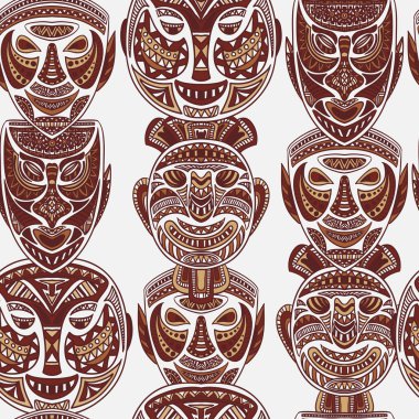 Kabile maske koleksiyonu ile Seamless modeli. Vektör çizim Retro el çekilmiş