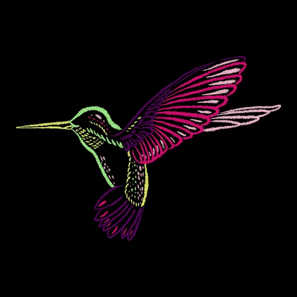 Färgglada Hummingbird på blackboard handritade med färg kritor. Vektor illustration. — Stock vektor