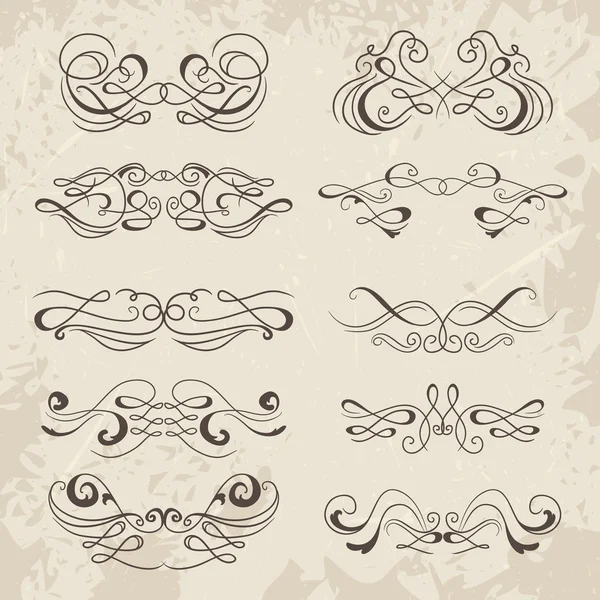 Kalligrafische dekorative Elemente. Reihe von Designelementen. Vintage handgezeichnete Vektorsammlung — Stockvektor